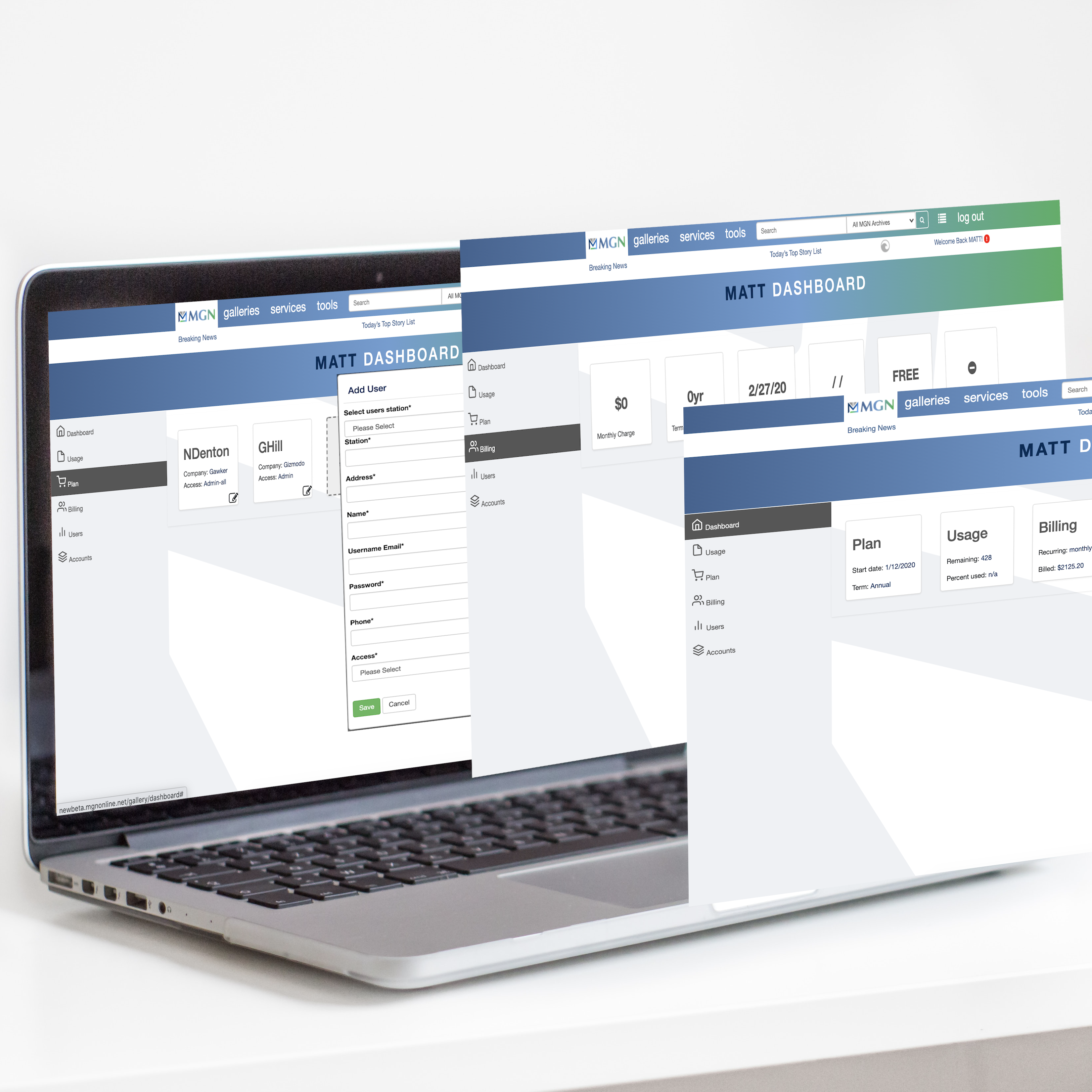 A customer dashboard to manage account preferences, billing, usage, and users.